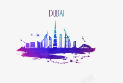 环球旅游城市剪影水彩迪拜天际线高清图片