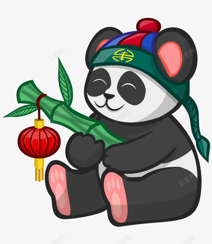 卡通手绘可爱戴帽子熊猫玩竹子png免抠素材_88icon https://88icon.com 卡通的动物 可爱的熊猫 手绘的熊猫