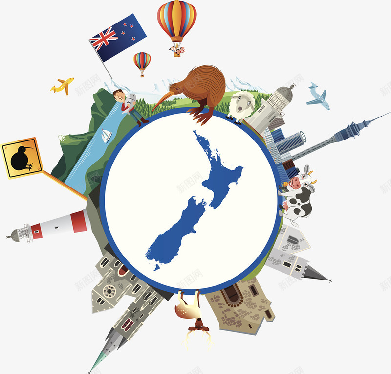 澳洲旅游插画png免抠素材_88icon https://88icon.com 新西兰地图 新西兰标志性 旅游 氢气球 澳洲