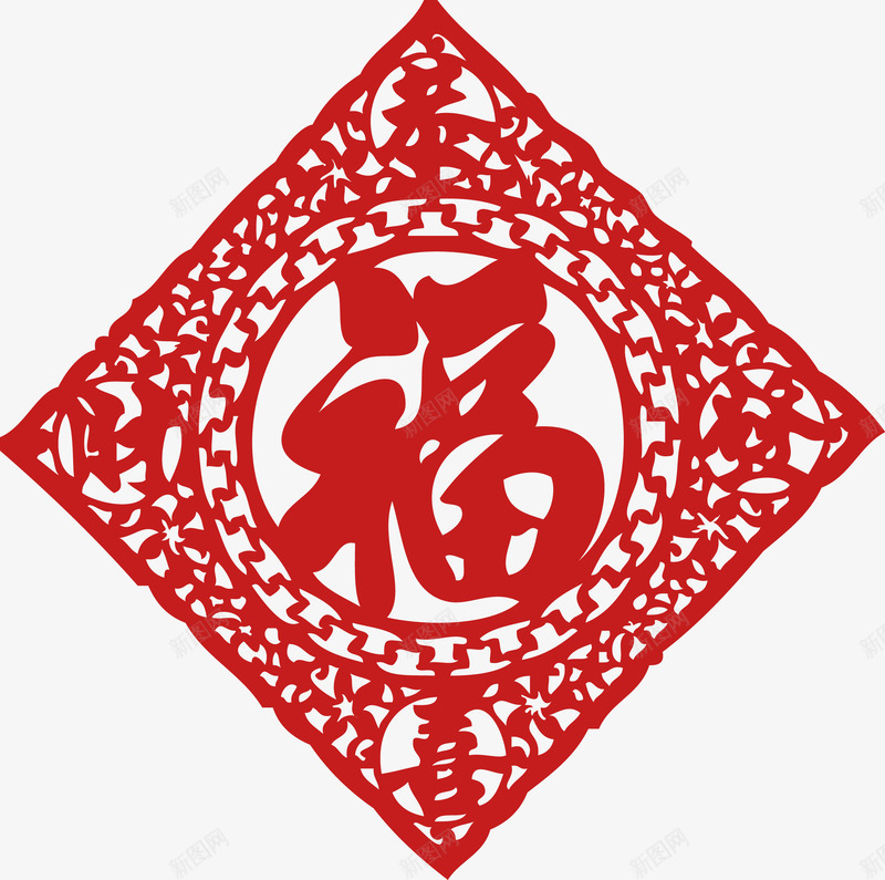 红色中国风福字贴纸png免抠素材_88icon https://88icon.com 国风 红色