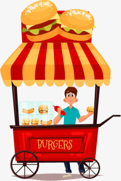 美式汉堡汉堡卡通外卖快餐车高清图片