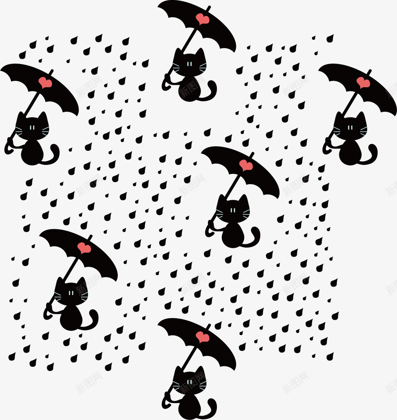 可爱小猫打伞背景矢量图ai免抠素材_88icon https://88icon.com 创意 卡通 可爱 小猫 彩色的 手绘的 矢量图