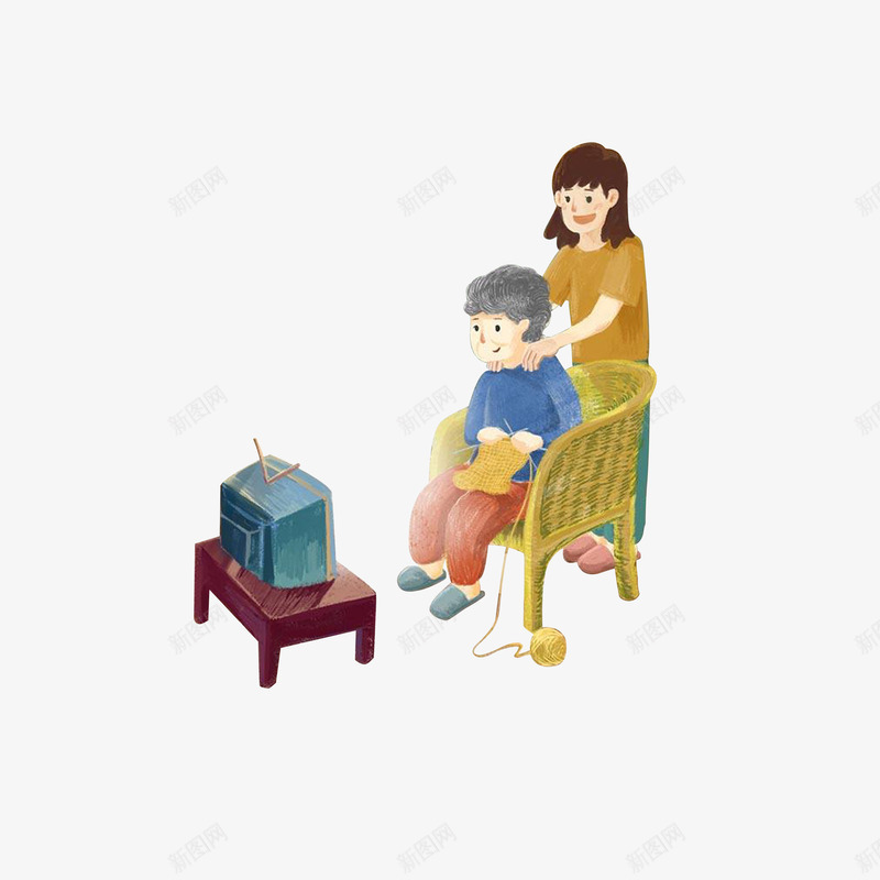 卡通给看电视的妈妈按摩的女儿素psd免抠素材_88icon https://88icon.com 卡通给看电视的妈妈按摩的女儿素材免费下载 坐着看电视 手绘插画 看电视 织毛衣 给妈妈按摩 编织毛衣 重阳节