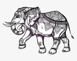 象神手绘插画图腾印度象高清图片