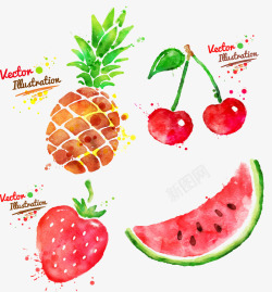 凤梨草莓水彩水果高清图片