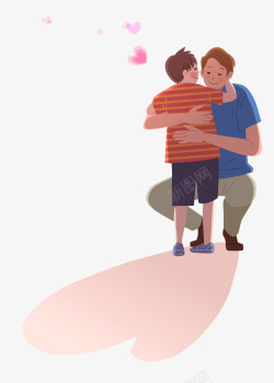 拥抱孩子的父亲手绘可爱插画父亲节亲子插图拥抱高清图片