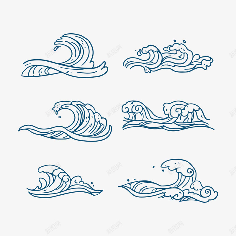 蓝色海浪插画png免抠素材_88icon https://88icon.com 图案 大波浪 大波浪线条 弧形艺术波浪形图案 手绘 抽象海浪素材 插画 曲线 海浪 海浪形状 简约 线条 蓝色