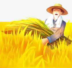 农民抱麦子手绘装饰插图五一劳动节收割麦子高清图片