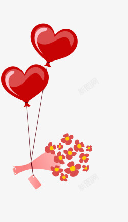 情人节心形气球和鲜花素材