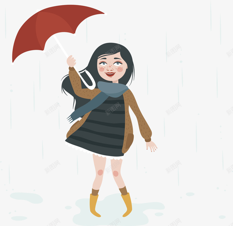 秋日的下雨天矢量图eps免抠素材_88icon https://88icon.com 下雨天 复古风 女中女孩 矢量png 秋日雨天 红色雨伞 矢量图