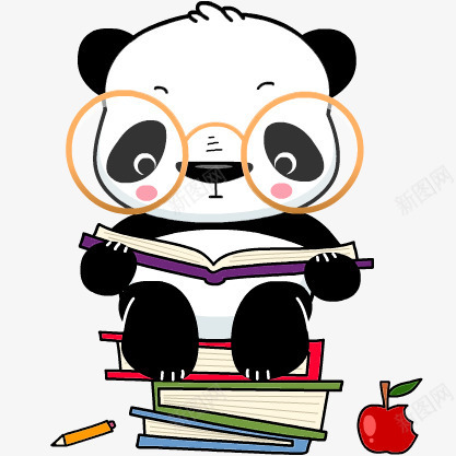 戴眼镜看书的熊猫psd免抠素材_88icon https://88icon.com 创意插画设计 卡通贺卡封面 手绘插画