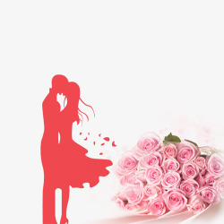 七夕节背景装饰粉色玫瑰与情侣高清图片