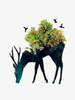 麋鹿和森林素材