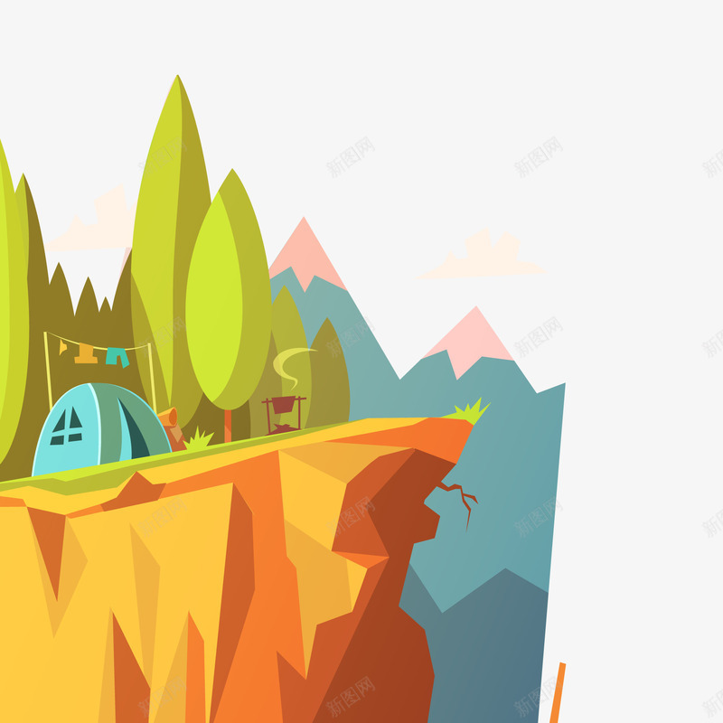 卡通手绘彩色的野营风景矢量图ai免抠素材_88icon https://88icon.com 度假 彩色 烧烤 登山 郊外 野外 野营 风景 矢量图