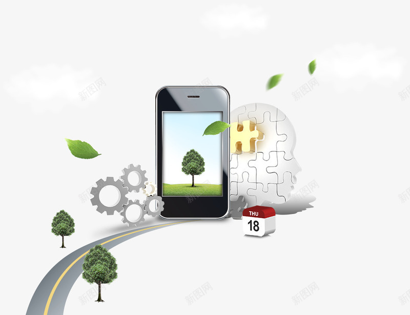道路上的齿轮和手机png免抠素材_88icon https://88icon.com 大脑 小树 手机 智能手机 道路 齿轮