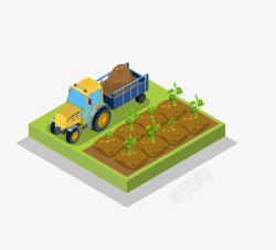 拖拉机拉土等距城市插画25D立体农场种高清图片