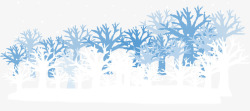 蓝色手绘冬天树林素材