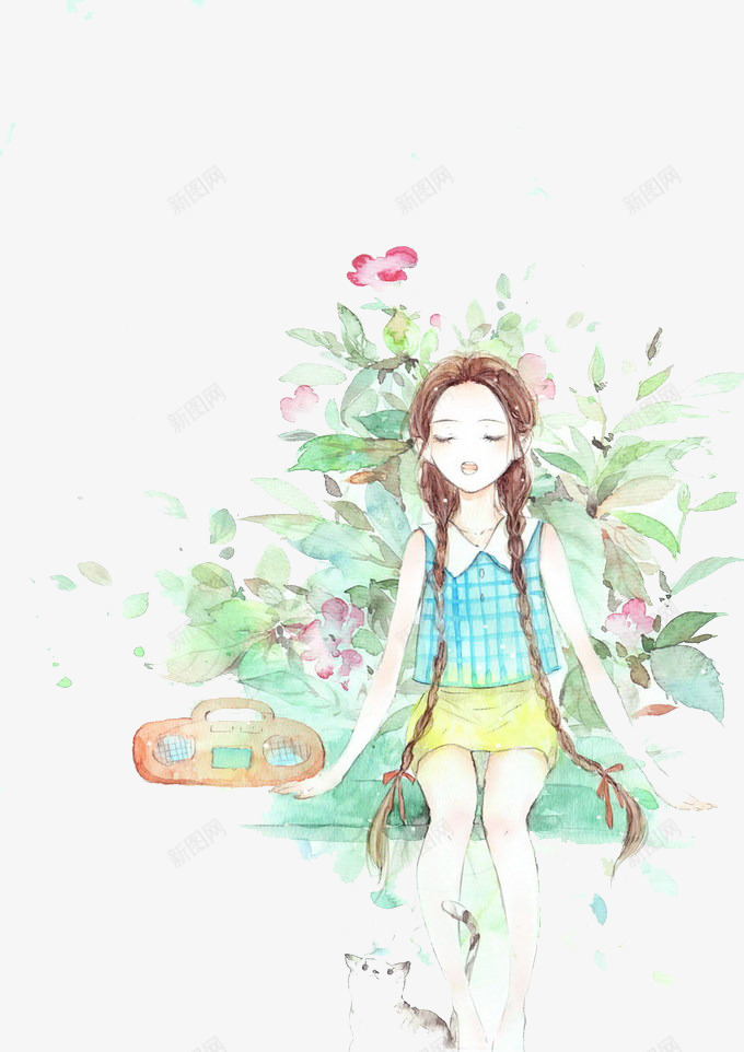 唯美手绘插画png免抠素材_88icon https://88icon.com 优雅 可爱的女孩 天真活泼女孩 女孩 小清新 少女风 手绘 插画 水彩 活力 漫画 童话 青春