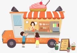 房车卡通素材夏季冰淇淋甜品店铺高清图片