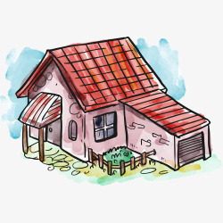 水彩建筑屋子水彩画卡通房屋素材