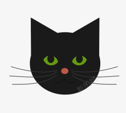 绿眼睛的黑色小猫头像素材