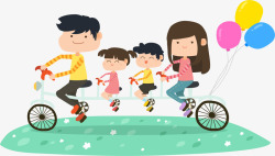 儿童节日背景四口之家骑自行车高清图片