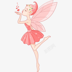 亲吻我卡通可爱的粉色花仙子精灵飞吻插高清图片