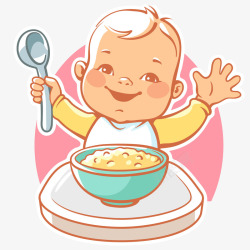 微笑的宝宝宝宝吃饭水彩插画矢量图高清图片