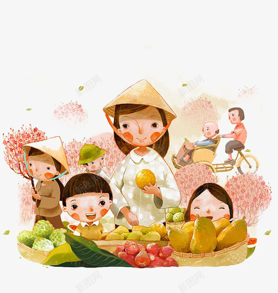 果园收获png免抠素材_88icon https://88icon.com 丰收 卡通 小孩 手绘 插画 果园 男女 知识收获