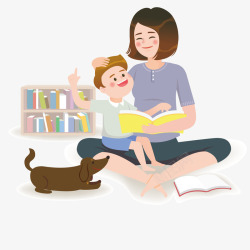 看书的母子看书母子亲子插画矢量图高清图片