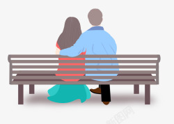 矢量情侣座椅手绘风公园座椅甜蜜情侣高清图片