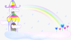 卡通彩虹下雨场景矢量图素材
