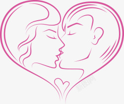 情人节插图线稿爱心亲吻的情侣素材