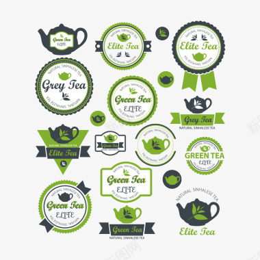绿茶南瓜子茶标签贴纸图标图标