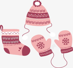 粉红色冬天手套帽子矢量图素材