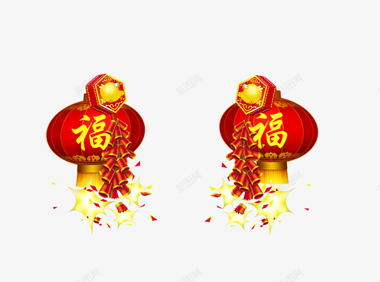 中国风喜庆福字红灯笼与鞭炮png免抠素材_88icon https://88icon.com 中国风 喜庆 福字 红灯笼 鞭炮