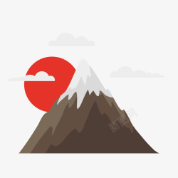 扁平化太阳云朵灰色创意日本富士山元素矢量图高清图片