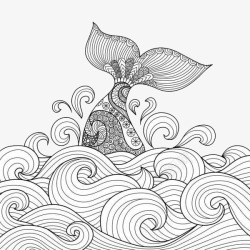 动物素描手绘黑色线条插画鲸鱼尾高清图片