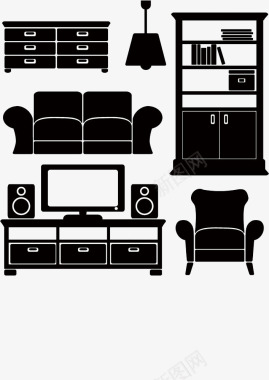 沙发座椅黑色家具图标图标