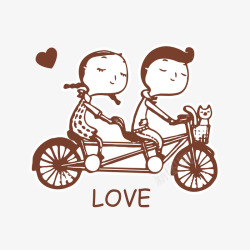 骑复古自行车情侣骑双人自行车咖啡色剪影高清图片