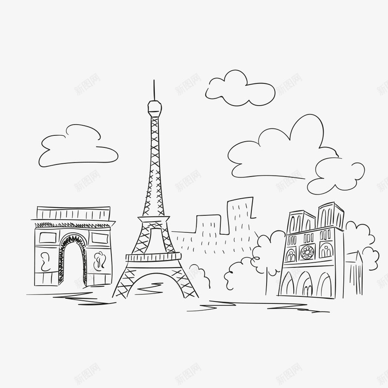 手绘巴黎景点png免抠素材_88icon https://88icon.com 城市 巴黎 建筑 手绘 旅行 景点 简笔画 线条 绿树 艾菲尔 艾菲尔铁塔手绘 铁塔