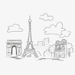 城市简笔画手绘巴黎景点高清图片
