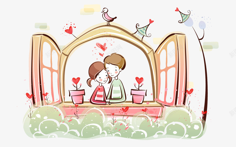 手绘情侣插画png免抠素材_88icon https://88icon.com 卡通人物 情侣 手绘 插画