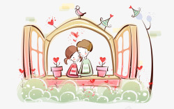 手绘情侣插画素材