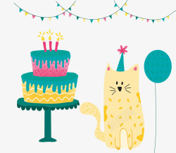 儿童节礼物蛋糕卡通小猫矢量图素材