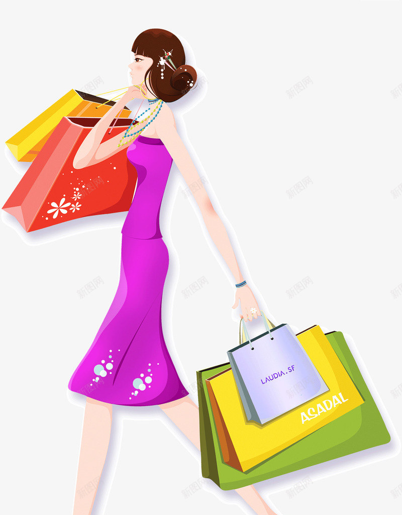 购物逛街的女人png免抠素材_88icon https://88icon.com shopping 卡通人物设计 女人 广告设计 彩色漫画 插画 时尚女性 购物 购物主题设计 购物袋 逛街