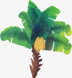 椰树插画创意水彩大海椰树装饰插画高清图片