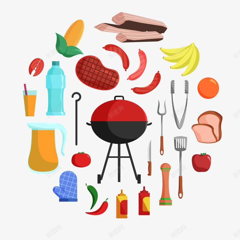 可爱彩色烧烤矢量图ai免抠素材_88icon https://88icon.com BBQ 烤肉图案集合 烧烤 矢量图案 食物 餐饮 矢量图