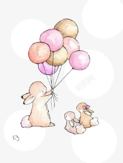 多个气球简笔画兔子一家高清图片