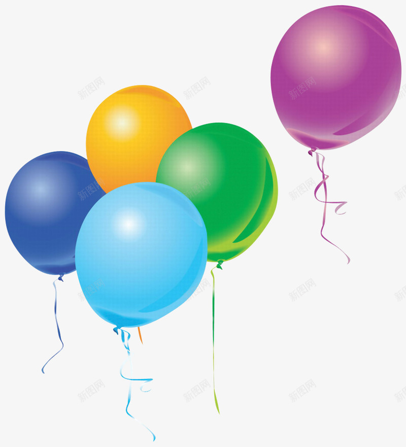 五个颜色不同的气球png免抠素材_88icon https://88icon.com 气球 紫色气球 蓝色气球 黄色气球